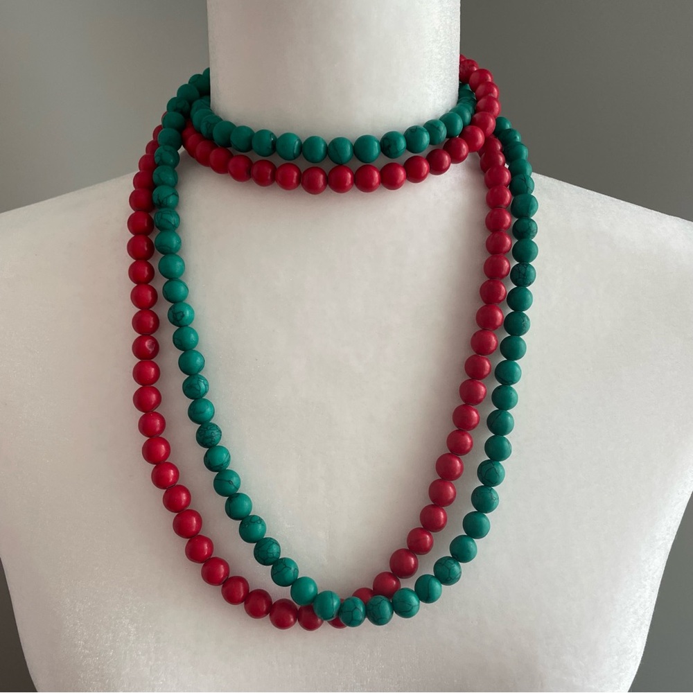 Turquoise and Corral Beaded Layering Necklaces